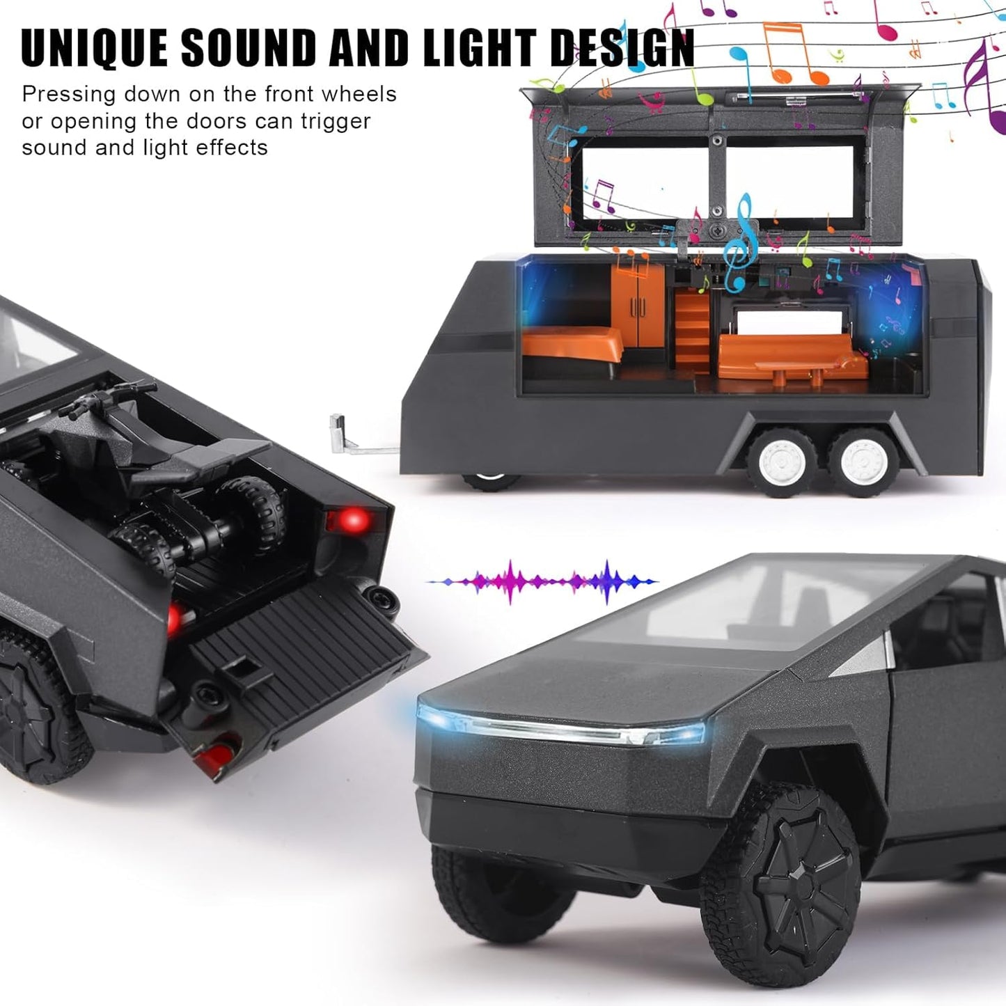 Tesla Cyber Truck Pick-up Trailer Camper Diecast Scale Model Car