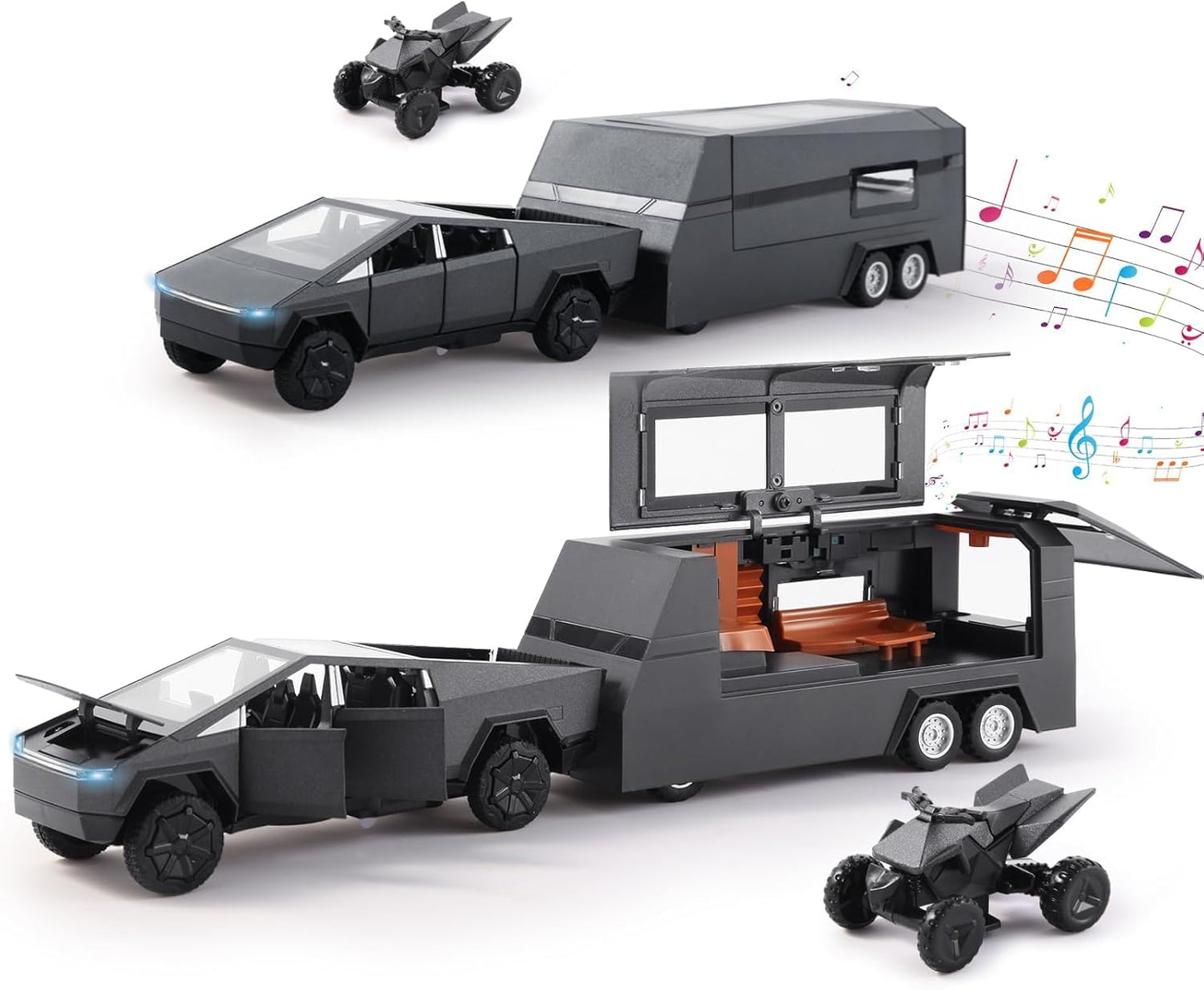 Tesla Cyber Truck Pick-up Trailer Camper Diecast Scale Model Car