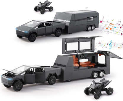 Tesla Cyber Truck Pick-up Trailer Camper Diecast Scale Model Car