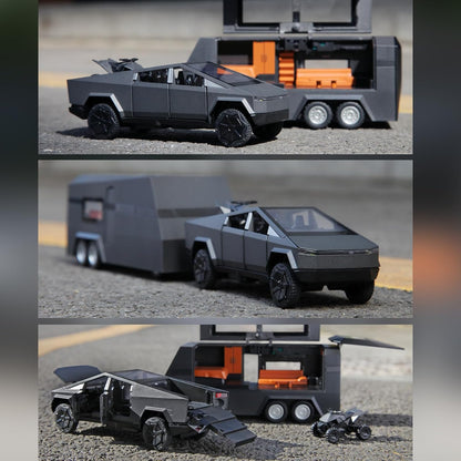 Tesla Cyber Truck Pick-up Trailer Camper Diecast Scale Model Car