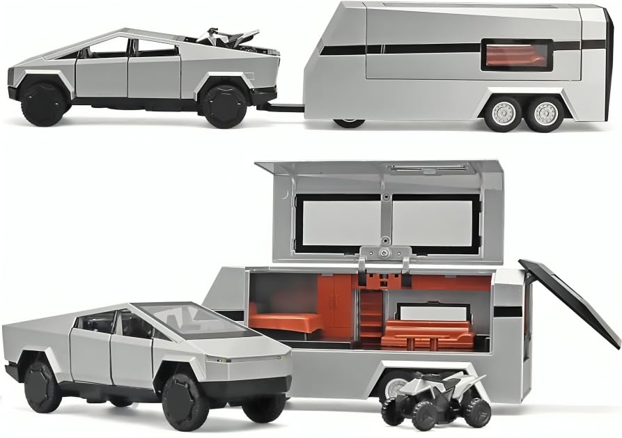Tesla Cyber Truck Pick-up Trailer Camper Diecast Scale Model Car