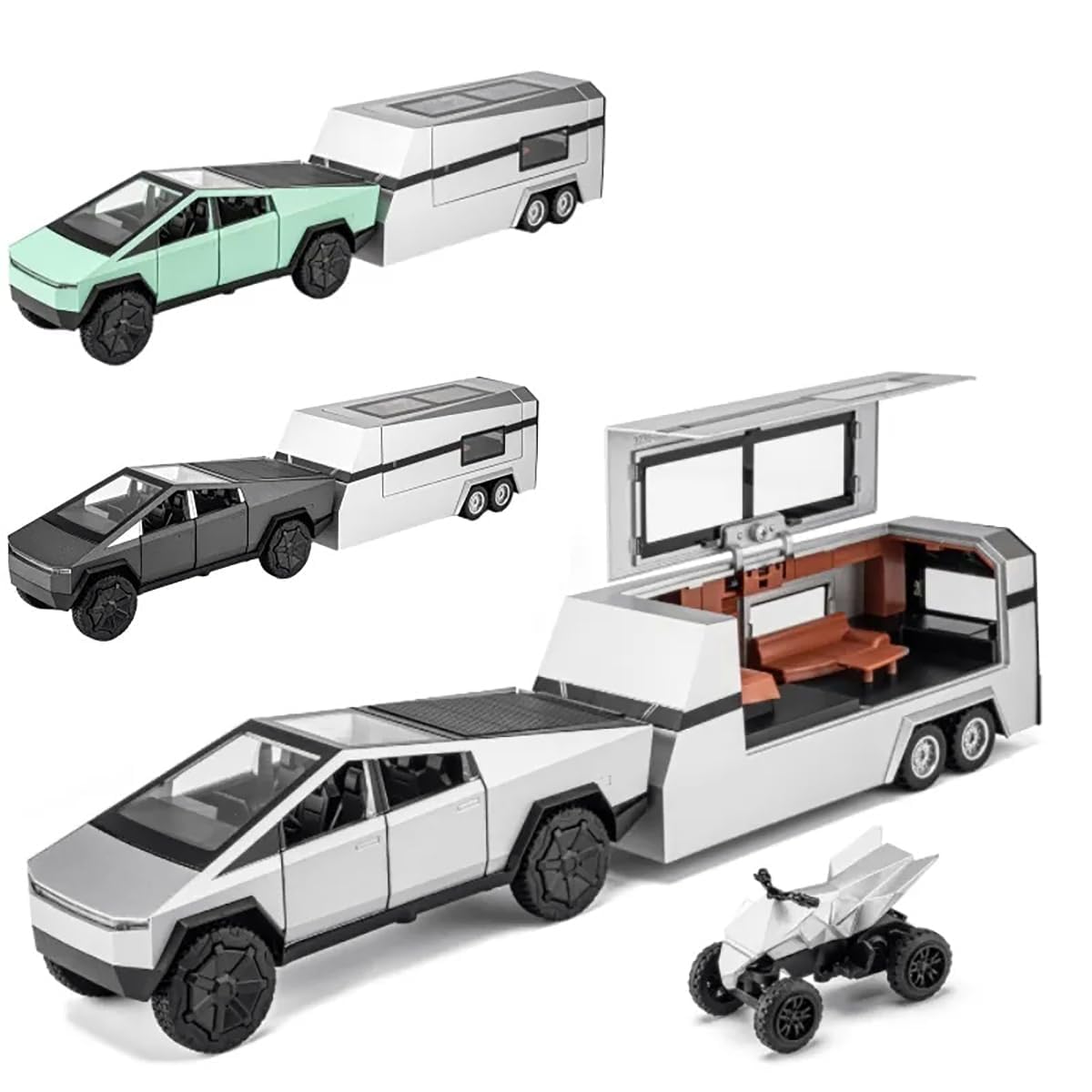 Tesla Cyber Truck Pick-up Trailer Camper Diecast Scale Model Car